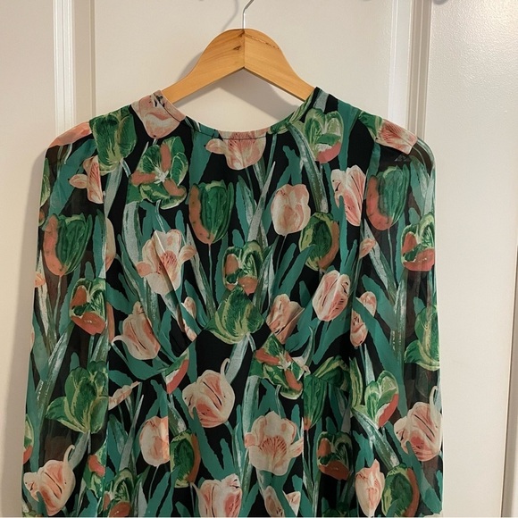 Fore Floral Print Long Sleeve Maxi Dress Green Pink Size Small - Picture 2 of 8